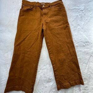 Lucky Brand Crop Wide Leg Jeans Womens 12 31 Mid Rise Carmel Brown 35x24 Flowy